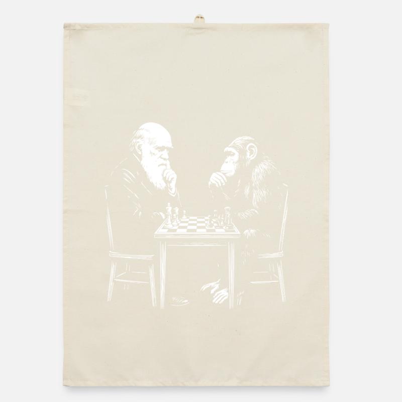 Darwin plays chess with monkey - Evolution game Organic dish towel