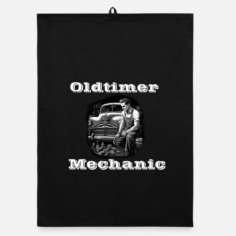 Oldtimer Mechanic white Organic dish towel