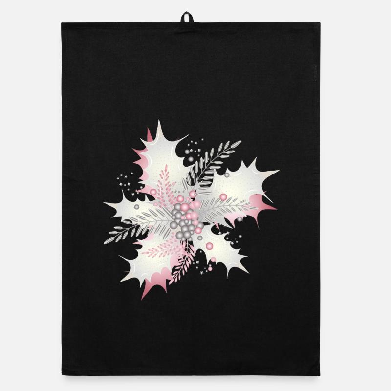 Holly branch in white, silver and dusky pink Organic dish towel