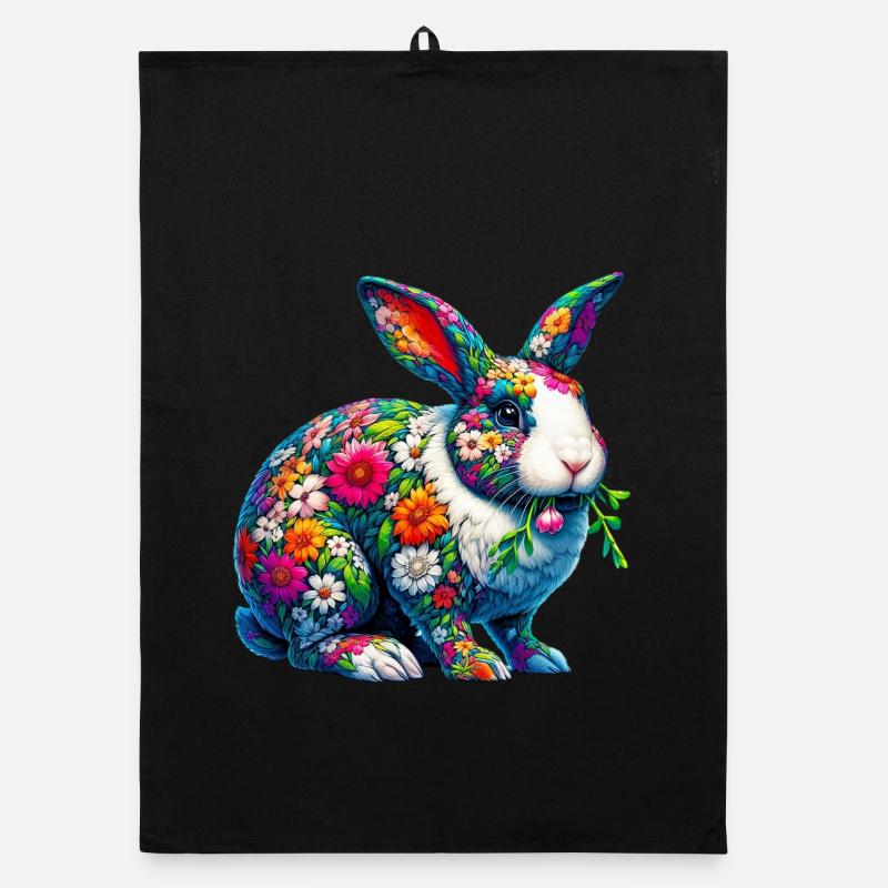 Rabbit decorated with flowers Organic dish towel
