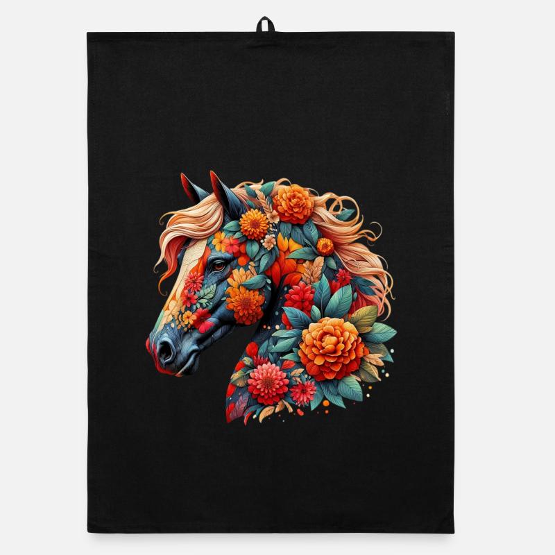Cheval décoré de fleurs Torchon bio