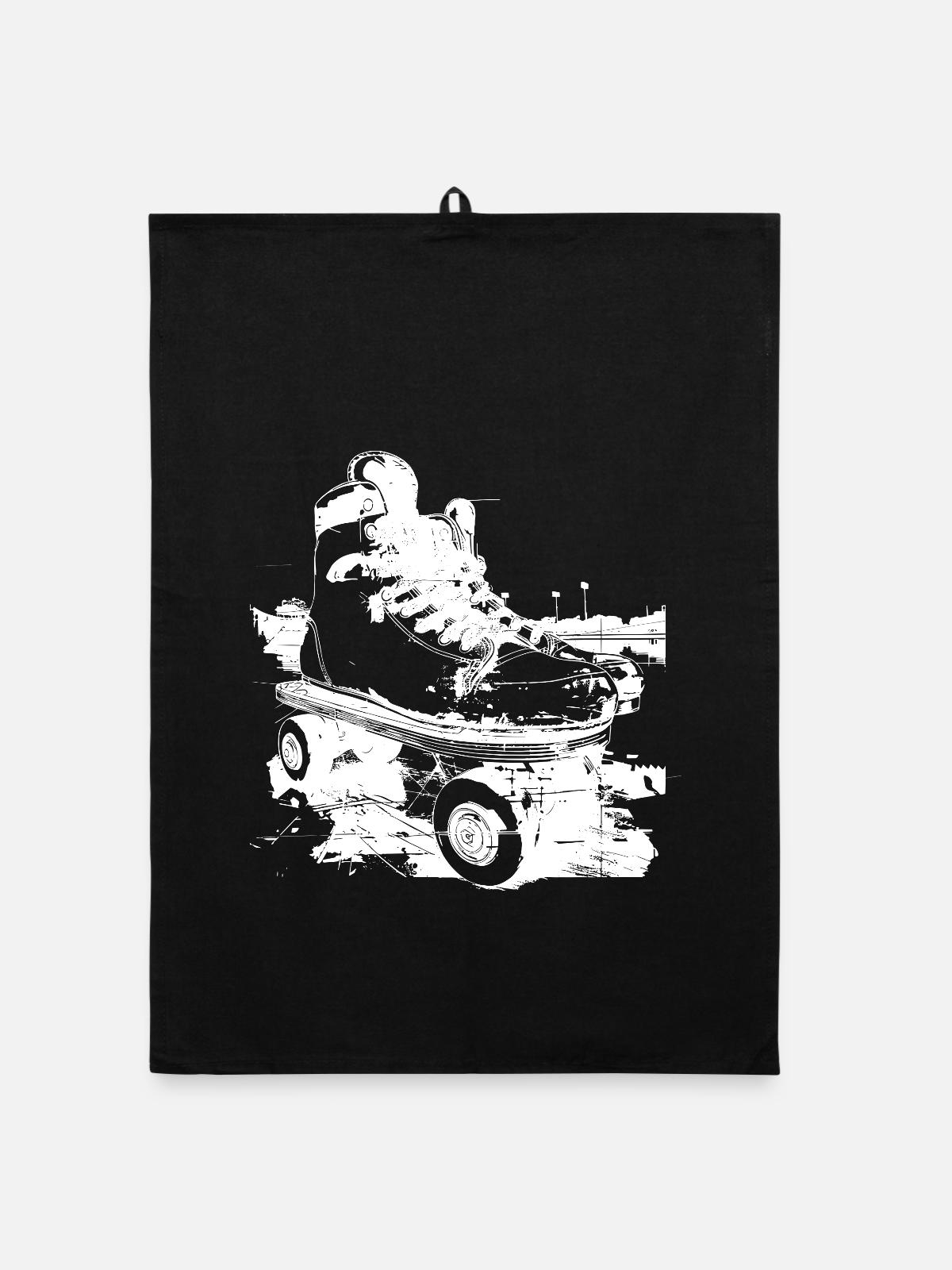 Rollerskates Grafik - Organic Geschirrtuch - Schwarz - Vorne