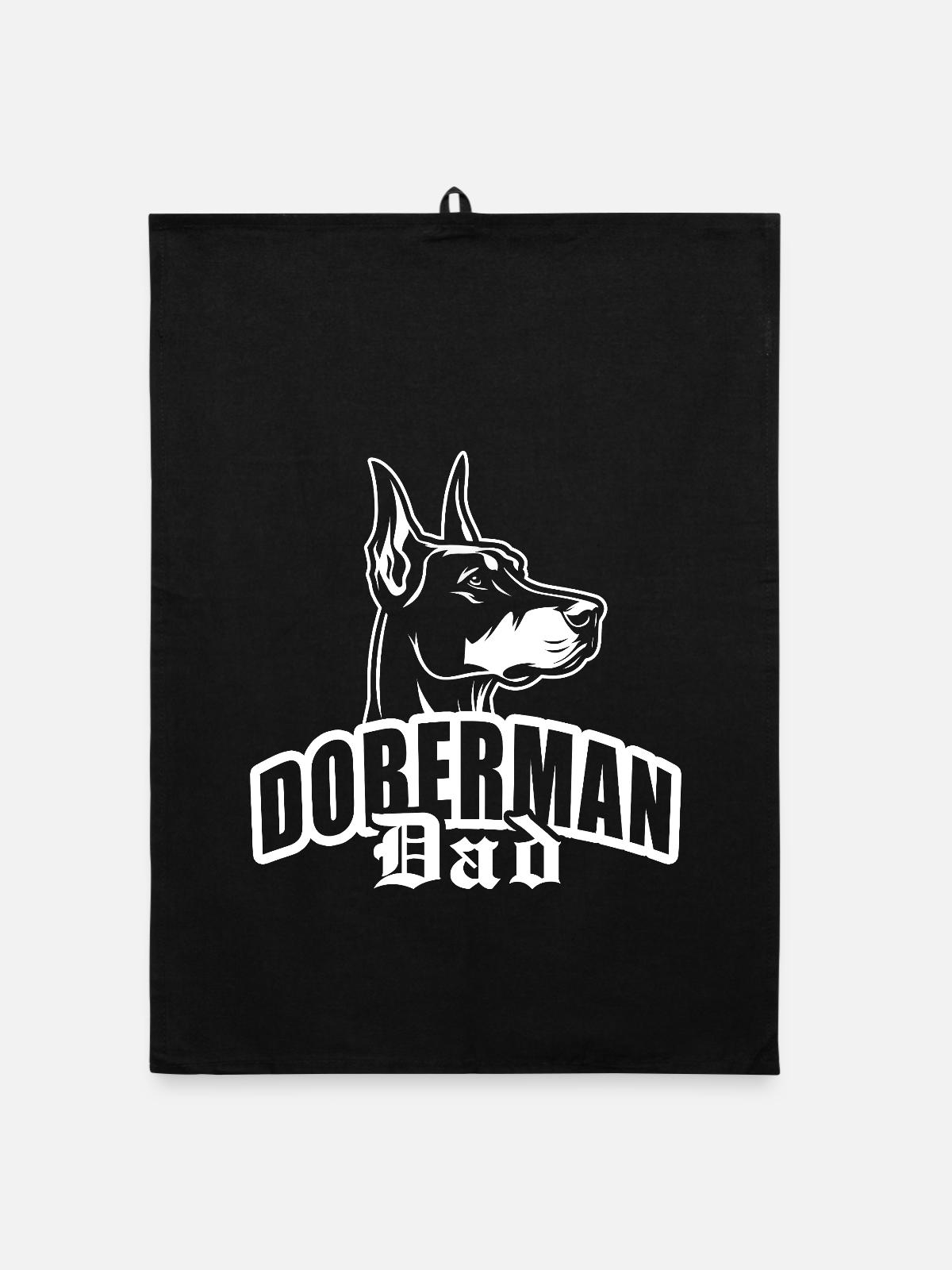 "Doberman Dad" mit Hundekopf - Organic Geschirrtuch - Schwarz - Vorne
