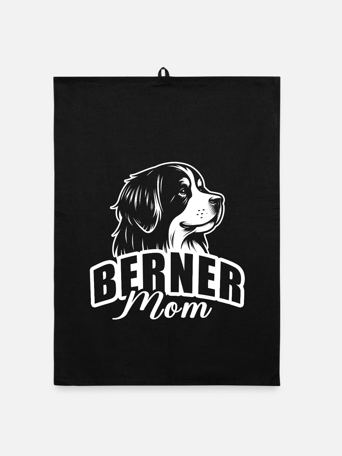 "Berner Mom" mit Hundekopf - Organic Geschirrtuch - Schwarz - Vorne