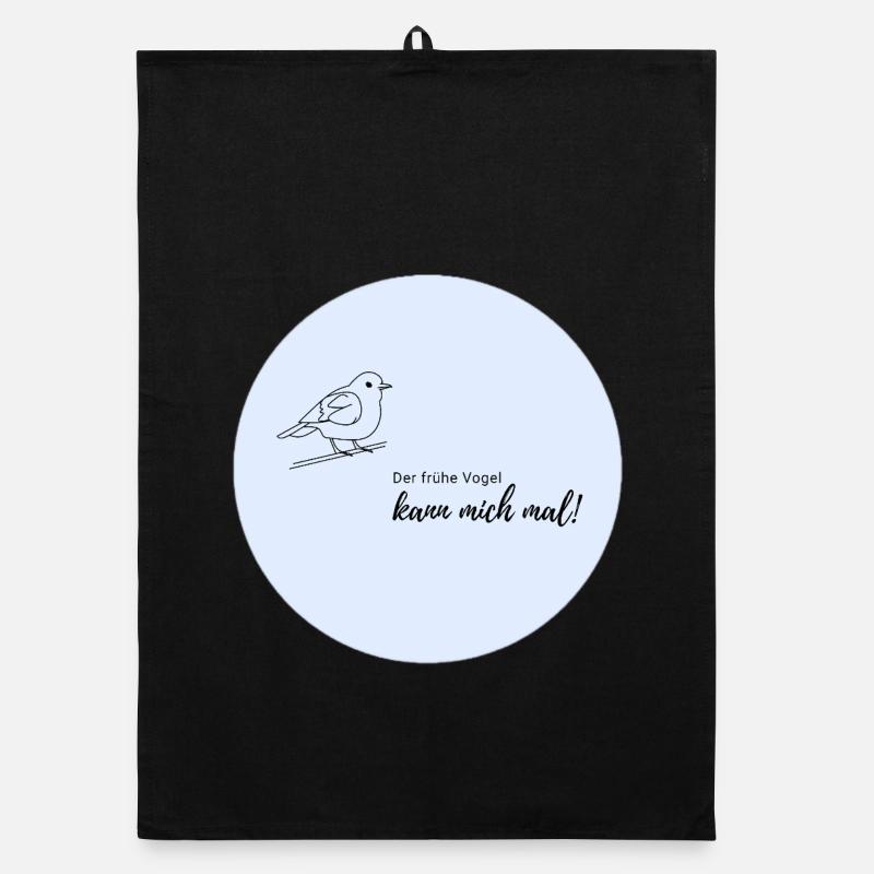 Early bird motif on light blue Organic dish towel