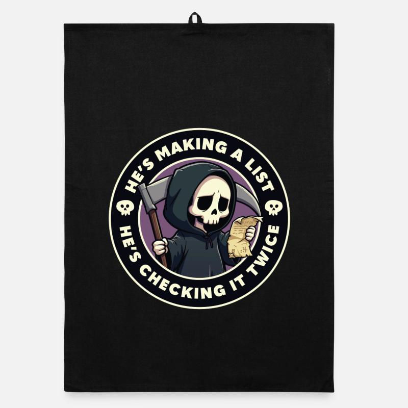 He's making a list, He's checking it twice Organic dish towel