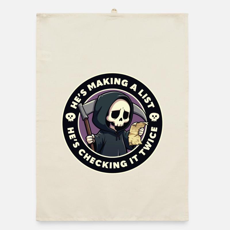 He's making a list, He's checking it twice Organic dish towel