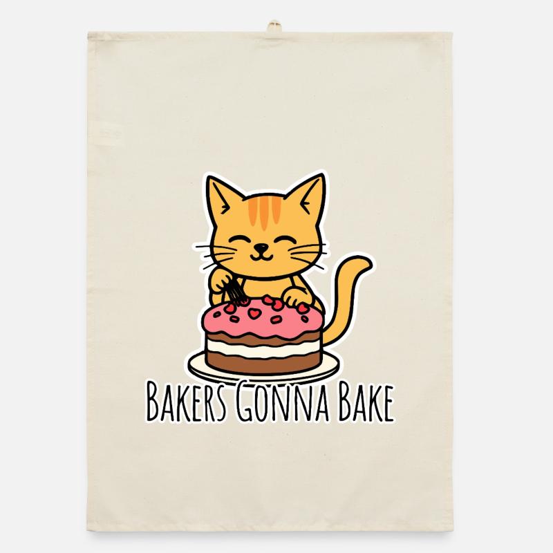 The cute baker cat bakes a cake! Organic dish towel
