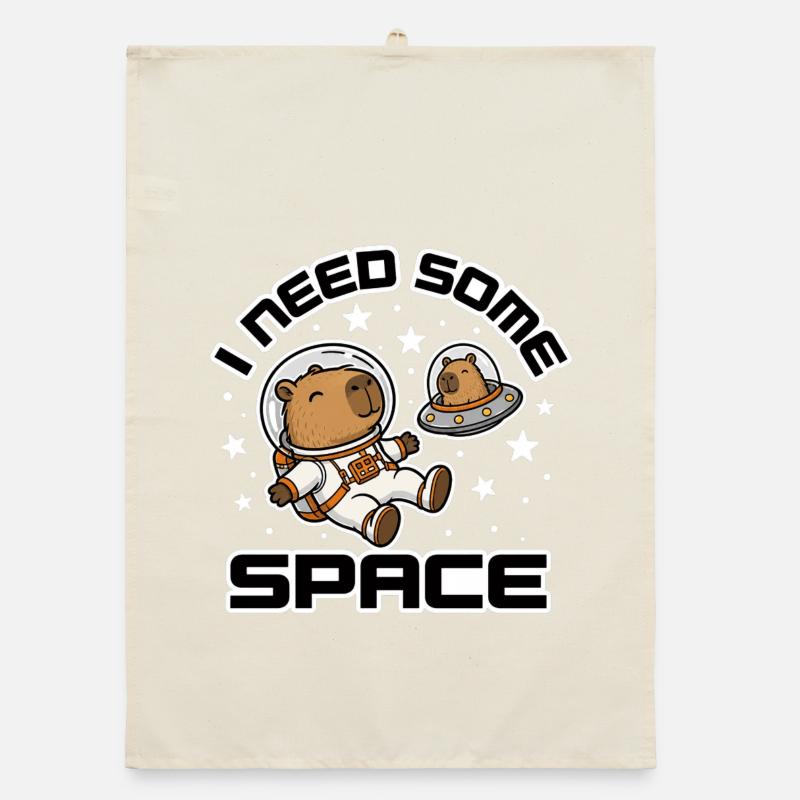 I Need Some Space - Funny Capybara Astronaut Organic dish towel