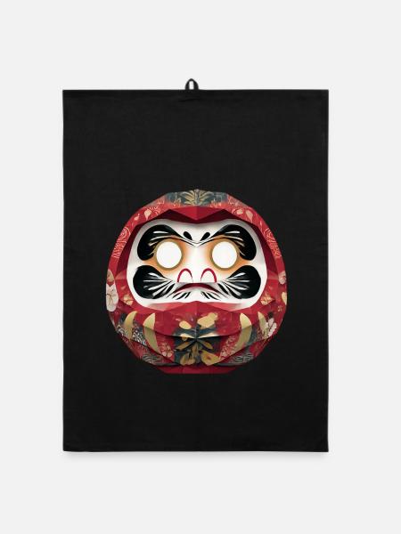 Blumenkreis-Daruma im Feststil Daruma Origami - Organic Geschirrtuch - Schwarz - Vorne