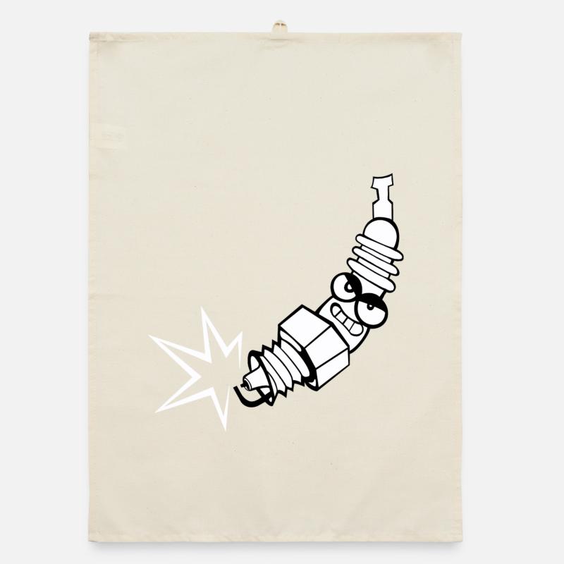 Spark plug comic with face Organic dish towel