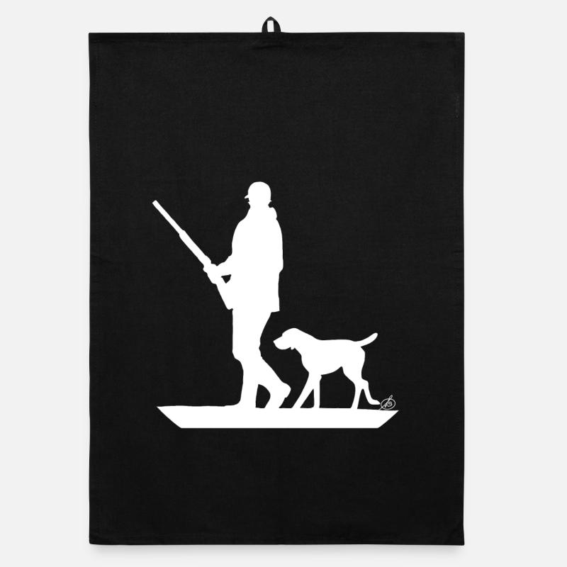 Chasseur avec chien de chasse à l'affût (blanc) Torchon bio