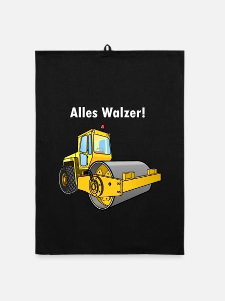 Dampfwalze, Alles Walzer, niederwalzen, Straßenbau - Organic Geschirrtuch - Schwarz - Vorne