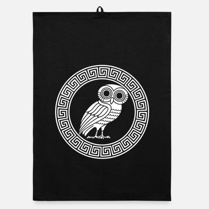 Symbole grec du hibou blanc - Torchon bio - noir