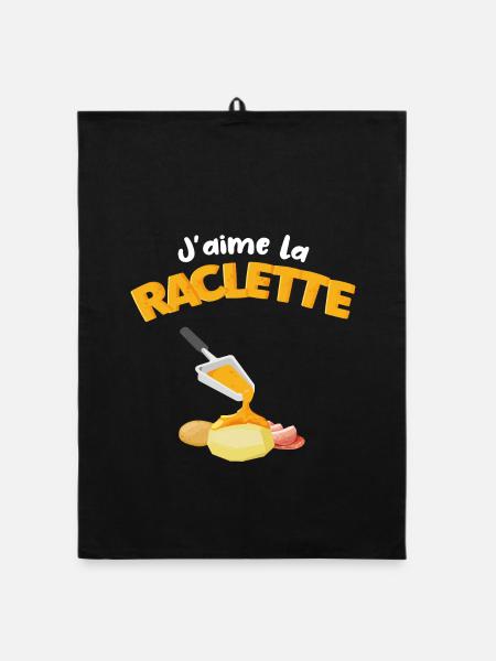 J'aime la raclette Citation drôle Cadeau raclette - Torchon bio - noir - Devant