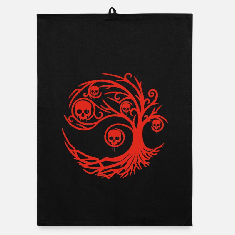 Roter Baum mit Totenköpfen Organic Geschirrtuch