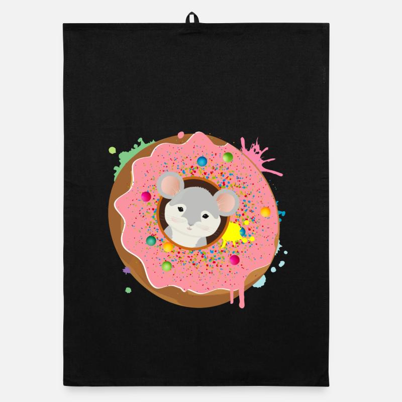 graue Maus sitzt im Donut mit rosa Glasur Organic Geschirrtuch