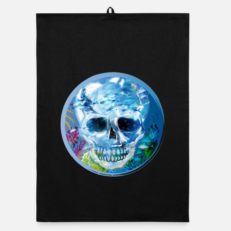 extravagant coloured skull under water Organic dish towel