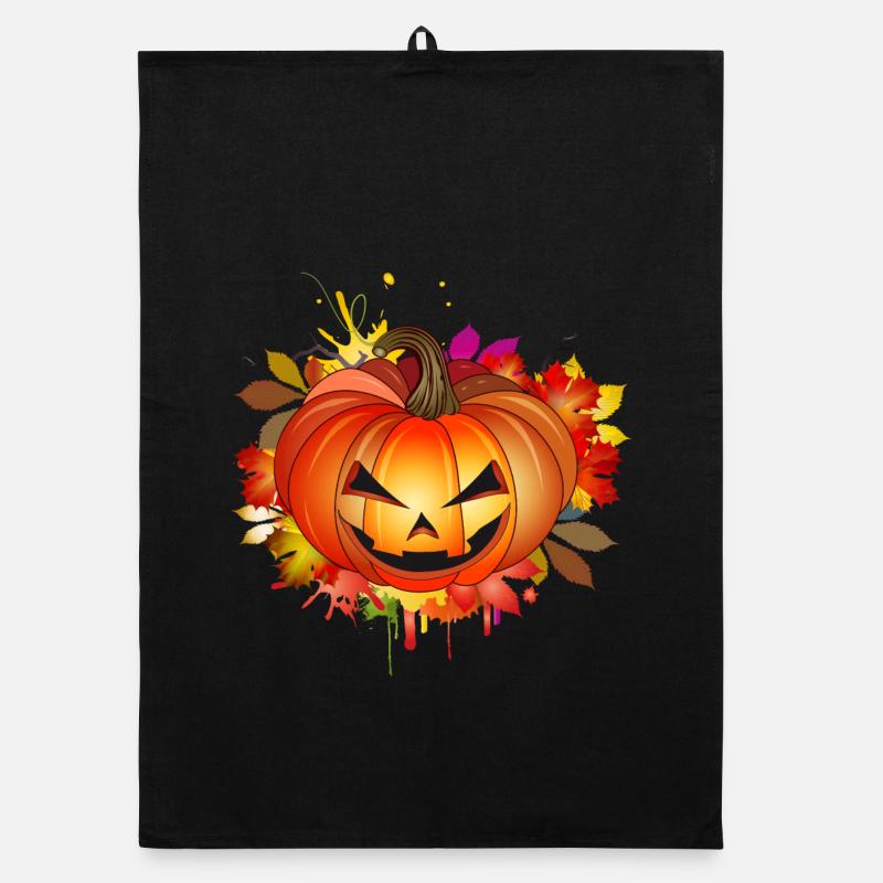Halloween pumpkin with autumnal graffiti Organic dish towel