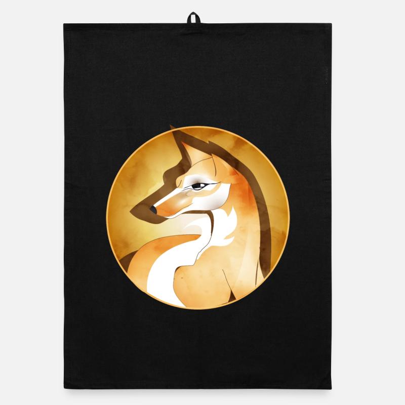 Hand drawn beautiful fox in frame Organic dish towel