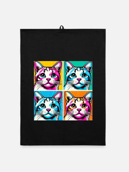 Cat Pop Art - Organic dish towel - black - Front