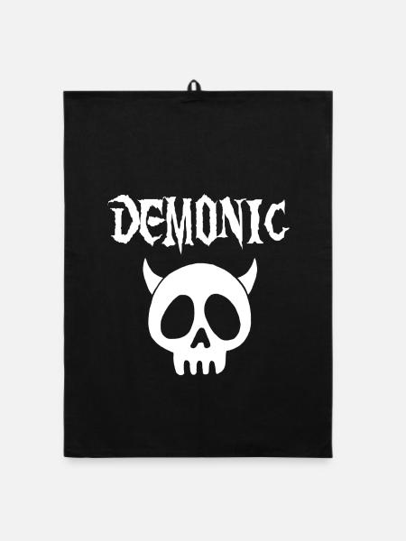 White Demonic Skull - Organic dish towel - black - Front