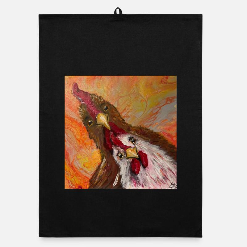 Rooster and chicken Organic dish towel