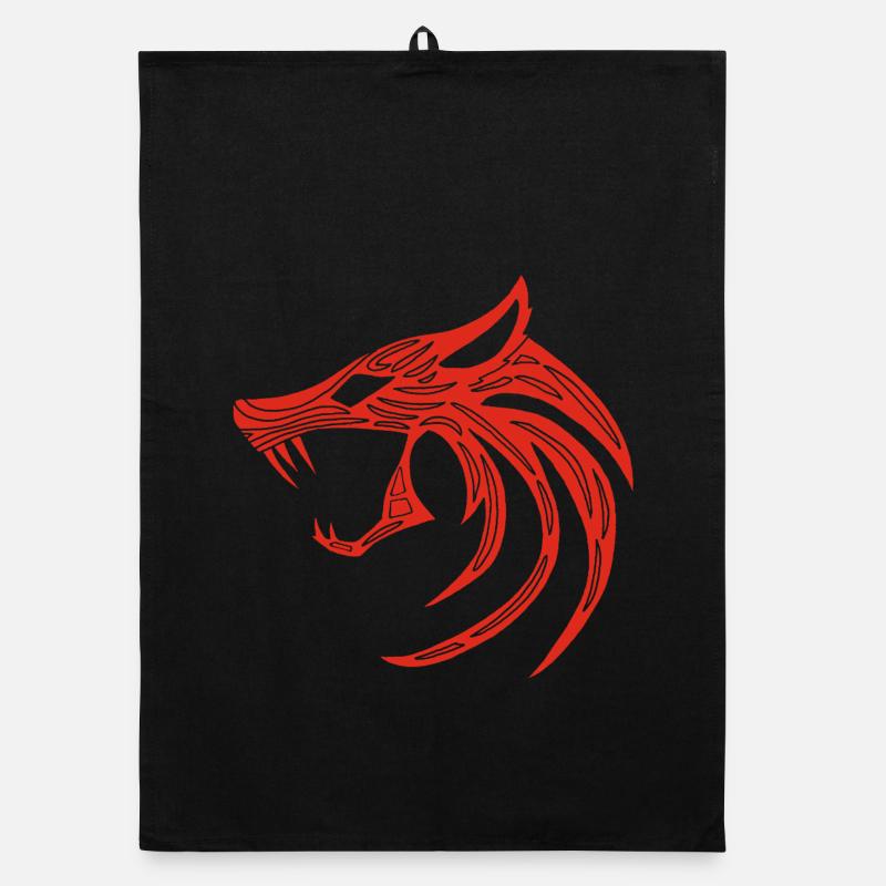 Red Demonic Wolf Organic dish towel