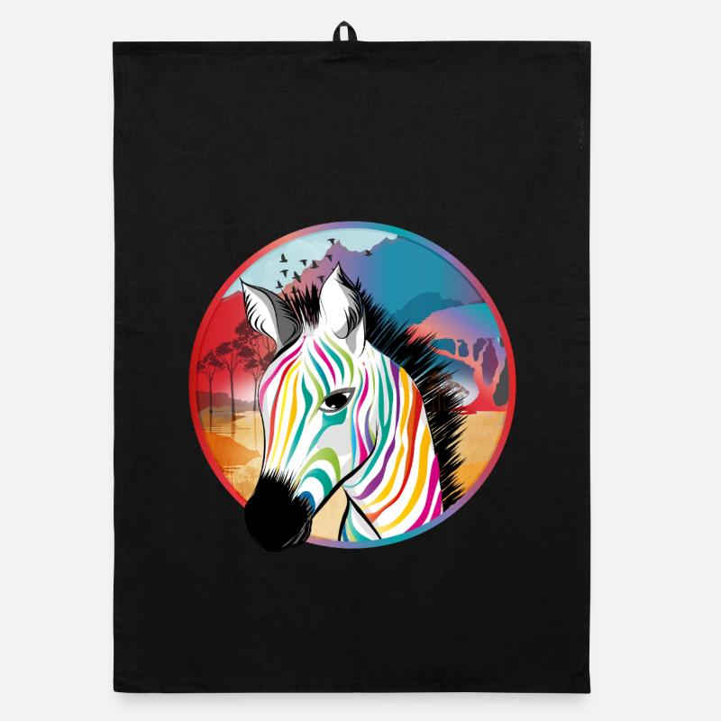 Zèbre coloré devant la savane colorée Torchon bio