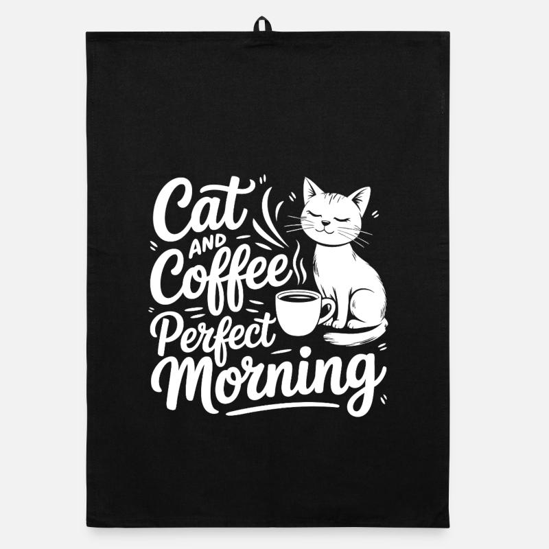 Cat motif with coffee and morning coffee Organic dish towel