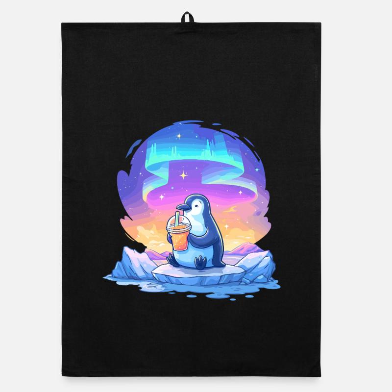 Aurora-Pinguin mit Getränk Organic Geschirrtuch