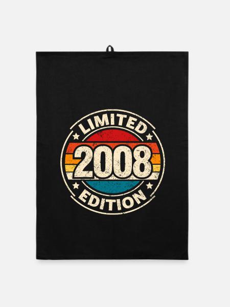 Vintage 2008 – 18th Birthday Milestone Design - Organic dish towel - black - Front