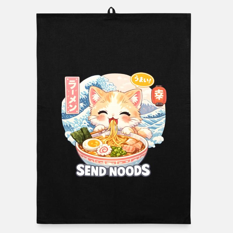 Cat Ramen Noodle Retro Wave Motif Organic dish towel