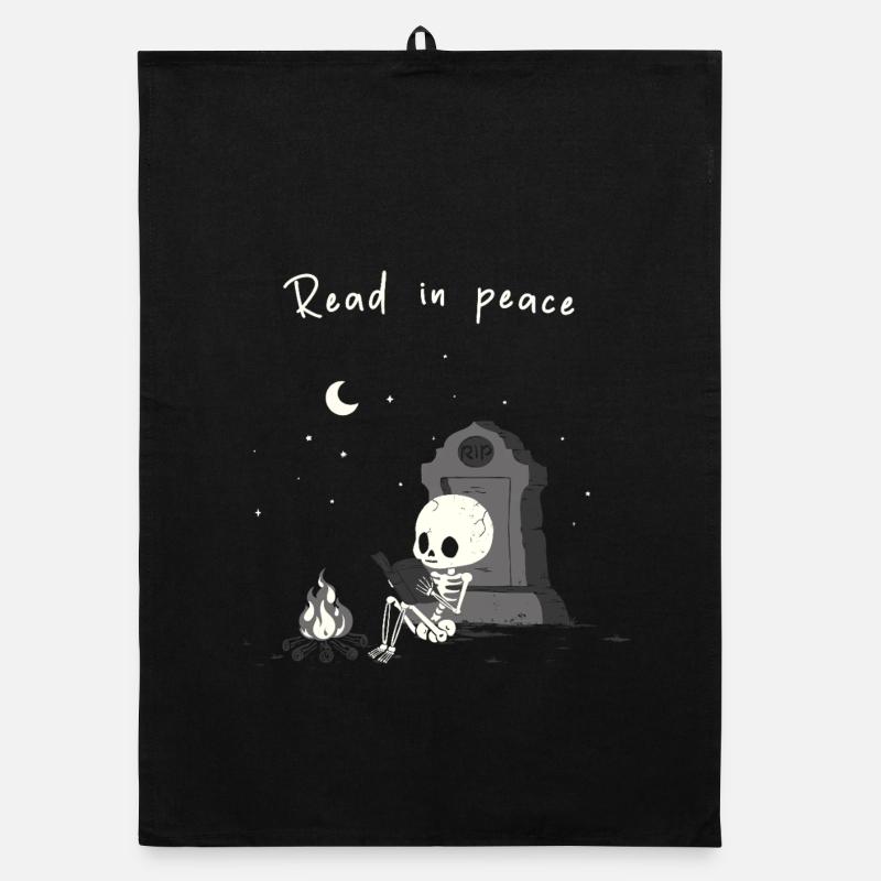Read in Peace – Skelett am Feuer Organic Geschirrtuch