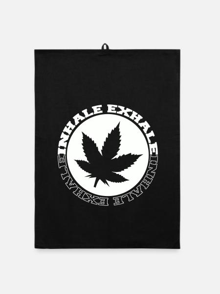Logo rond de feuilles de cannabis - Torchon bio - noir - Devant