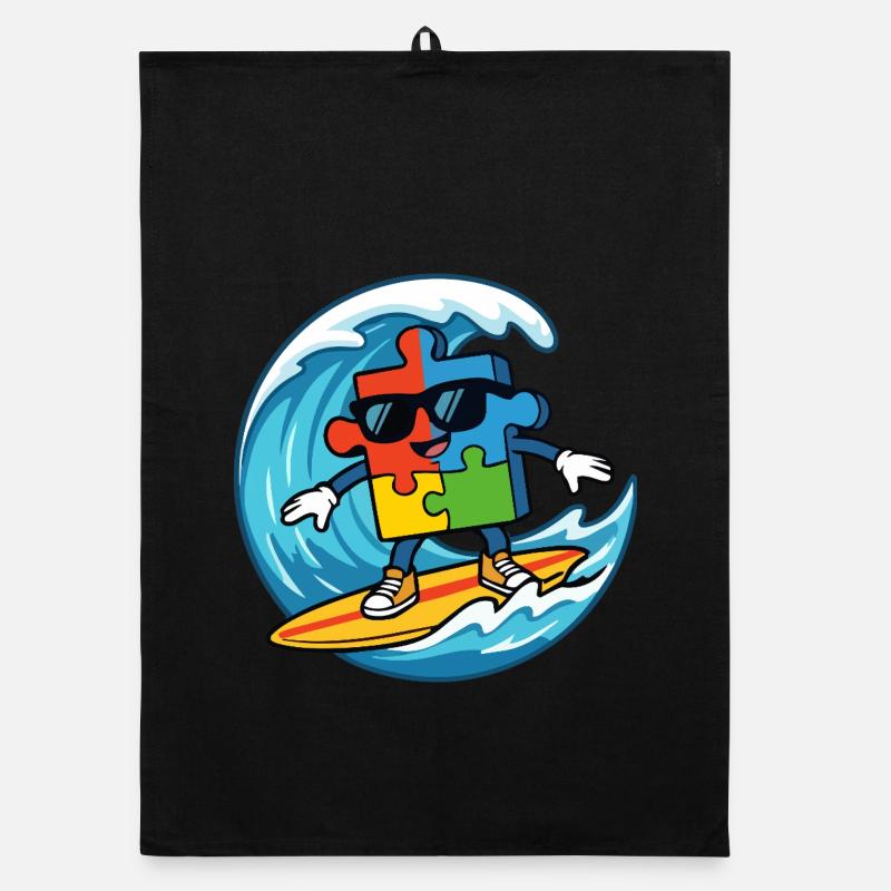 Cooles Surf-Puzzle-Maskottchen Sommerstrandkunst Organic Geschirrtuch