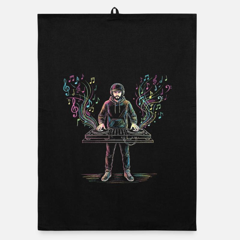 Dj Men Playing Music Mixer Instrument Drawing Organic dish towel