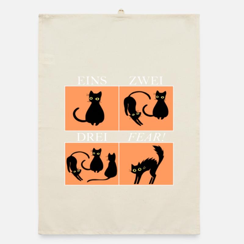 Vier Katzen Panels mit Spruch Fear Organic Geschirrtuch