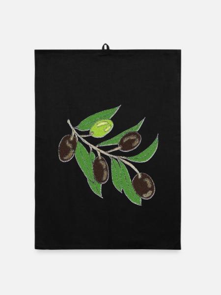 Olive Branch Green Dark Olives - Organic dish towel - black - Front