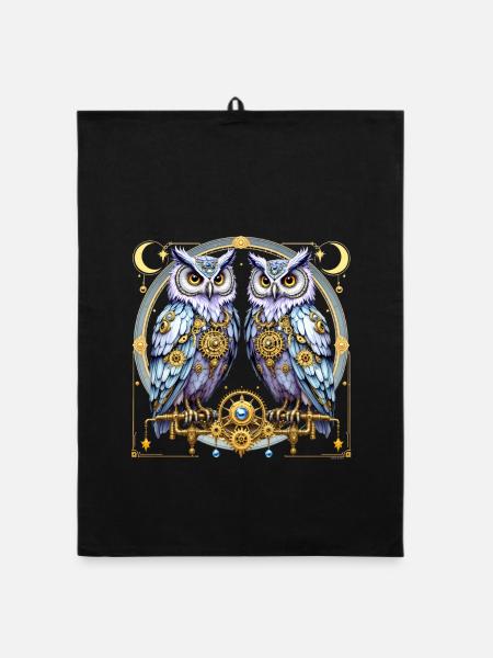 Steampunk Owls Lunar Gear Design. - Organic Geschirrtuch - Schwarz