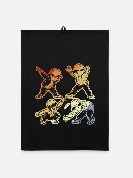 Cartoon B-Boy - Organic Geschirrtuch - Schwarz - Vorne