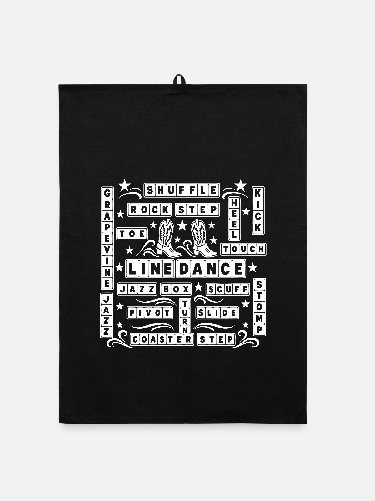 Line_Dance_Textdesign_01 - Organic Geschirrtuch - Schwarz - Vorne