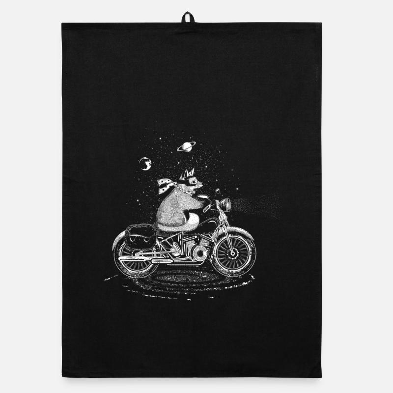 A fox rides a motorcycle Organic dish towel