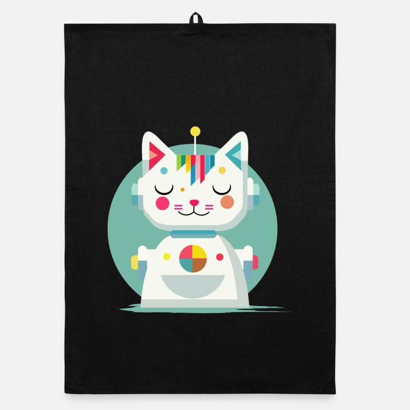 Chat robot géométrique - Illustration créative Torchon bio