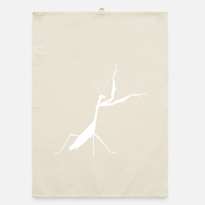 Praying mantis white Organic dish towel
