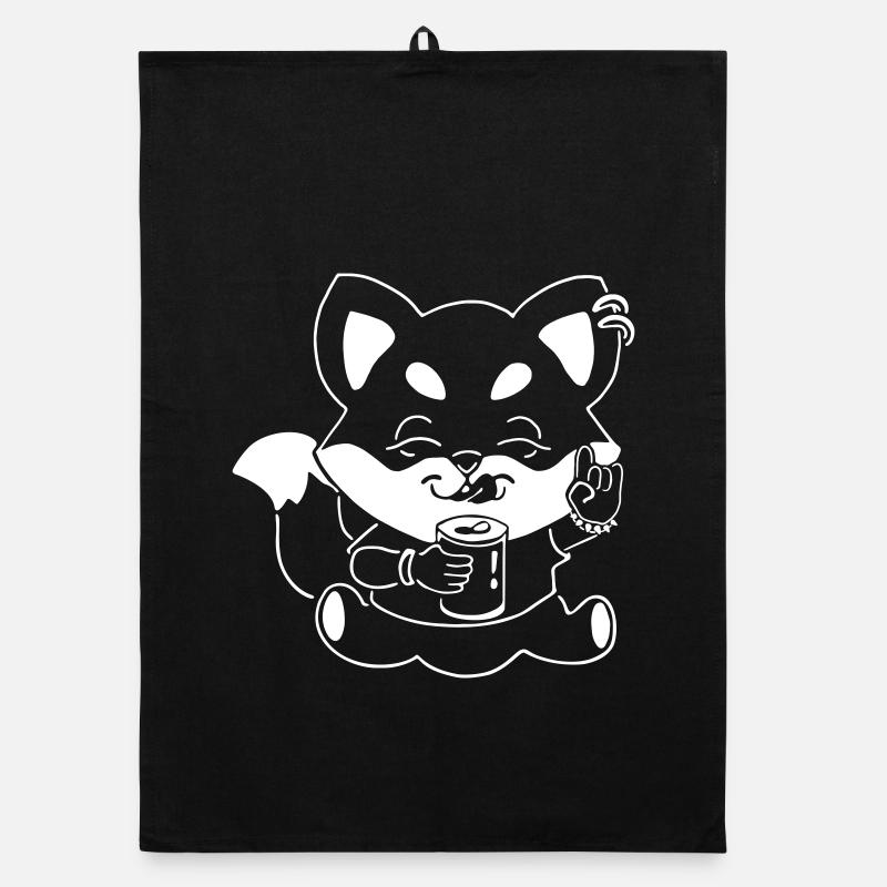 Metal fox with can Organic dish towel