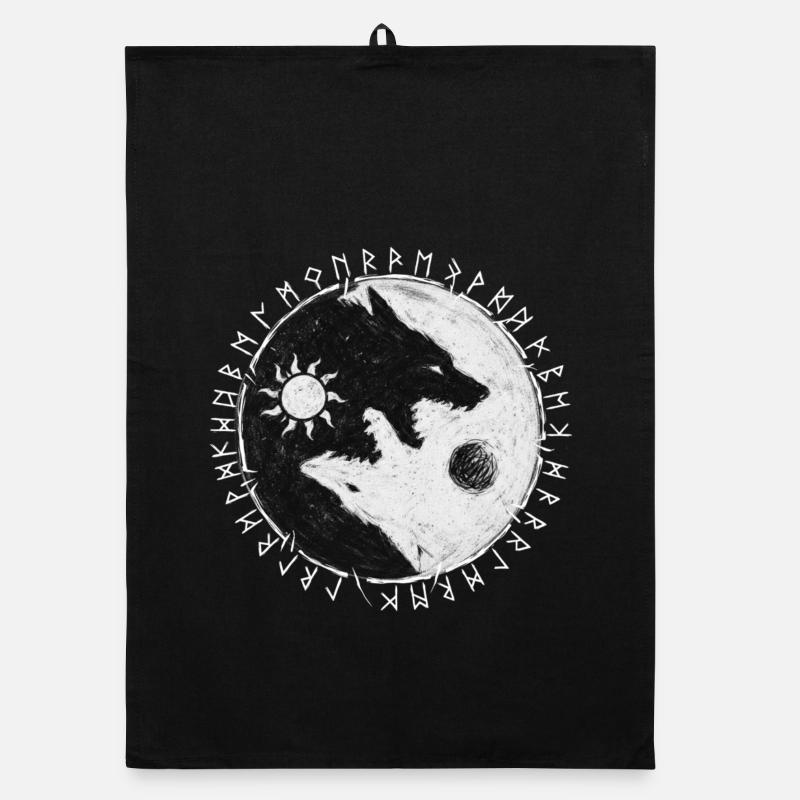 Sköll and Hati - Yin Yang Wolves Sun Moon Design Organic dish towel