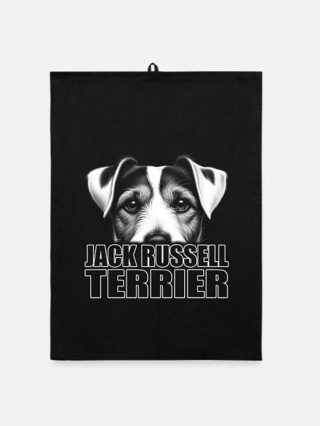 Jack Russell Terrier Portrait with Lettering - Organic dish towel - black - Front