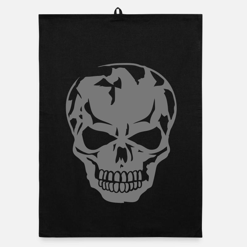 A skull bares his teeth Organic dish towel