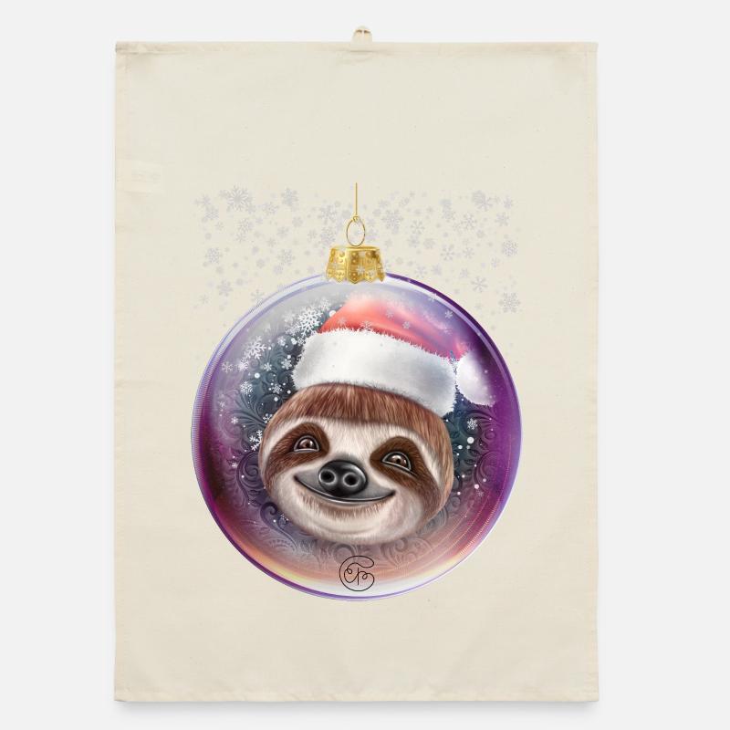 Funny Sloth Christmas Snow Organic dish towel